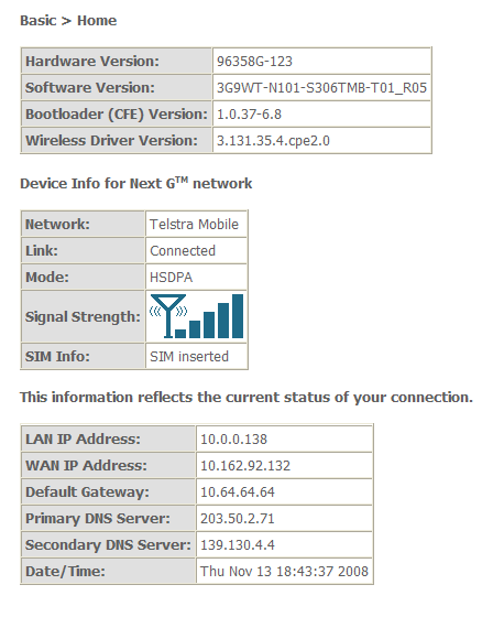 3G9WT web interface