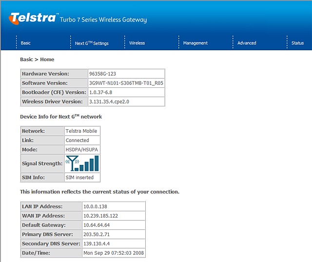 3G9WT web interface