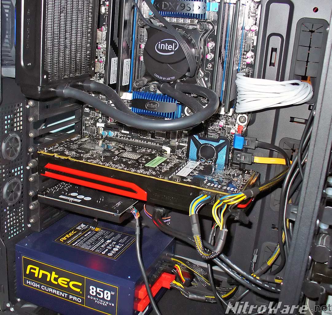 Our Intel Core i7-3960X CPU test system, featuring Intel Desktop Board DX79SI and the AMD Radeon HD7970 graphics card