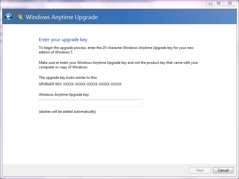 upgrade windows 7 key