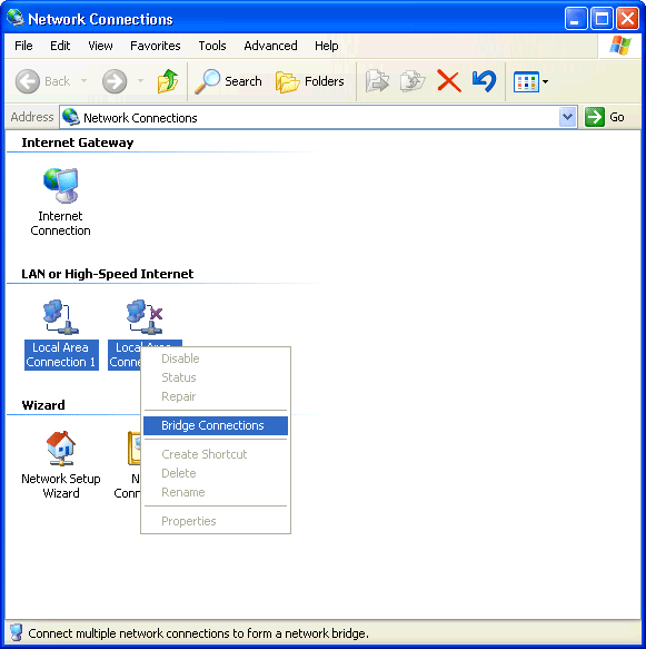 Windows XP Network Bridging - Before