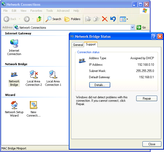 Windows XP Network Bridging - After