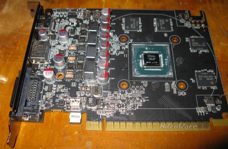 NVIDIA GP107 GPU die shot Zotac GTX 1050 board shot