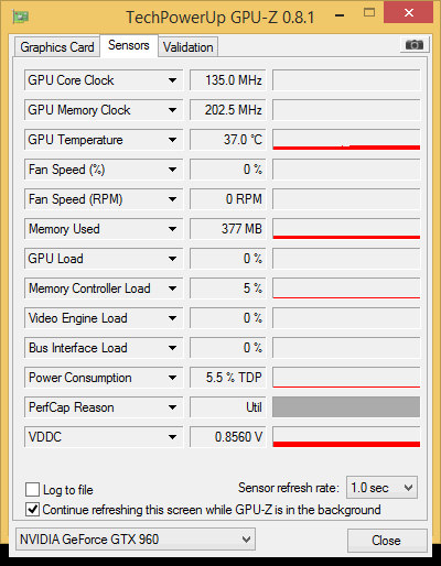 Idle Clocks with GPU-Z -  EVGA GTX 960 SSC