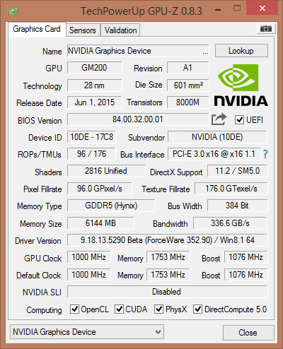 GTX 980 Ti Reference card specs | GPU-Z