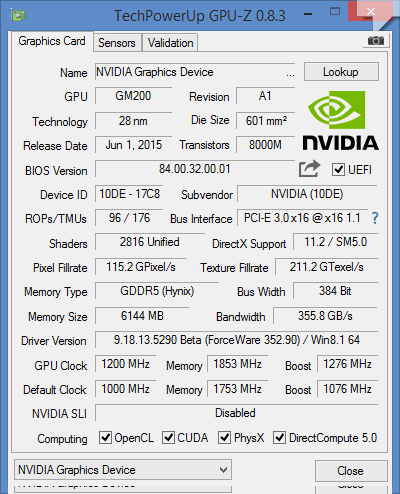 GTX 980 Ti Overclocked reference card specs | GPU-Z