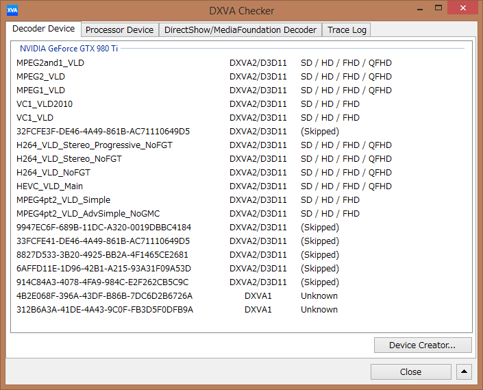 DXVA Checker utility - NVIDIA GTX 980 Ti