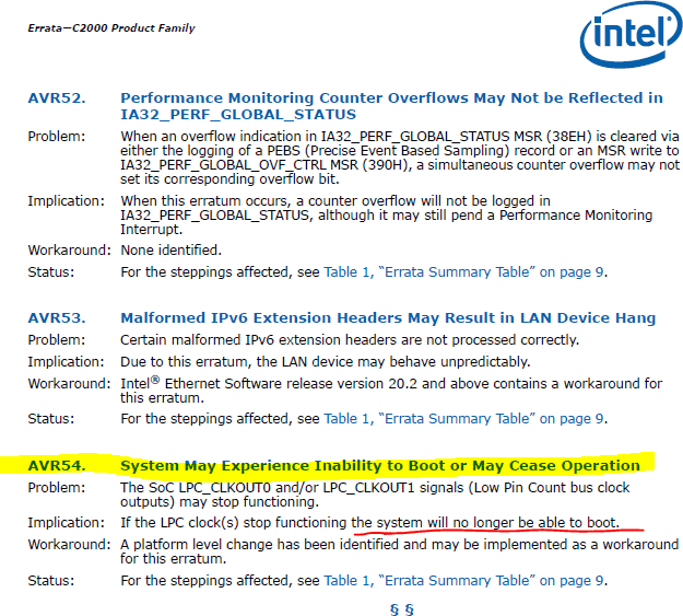 intel atom c2000 rangeley AVR54 erratta