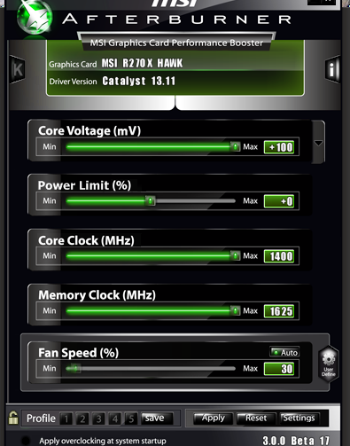 MSI AFTERBURNER , max limits for MSI R9 270X HAWK