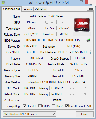 MSI R9 270X HAWK GPU-Z