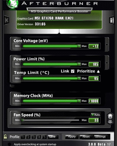 MSI AFTERBURNER , max limits for GTX 760 HAWK