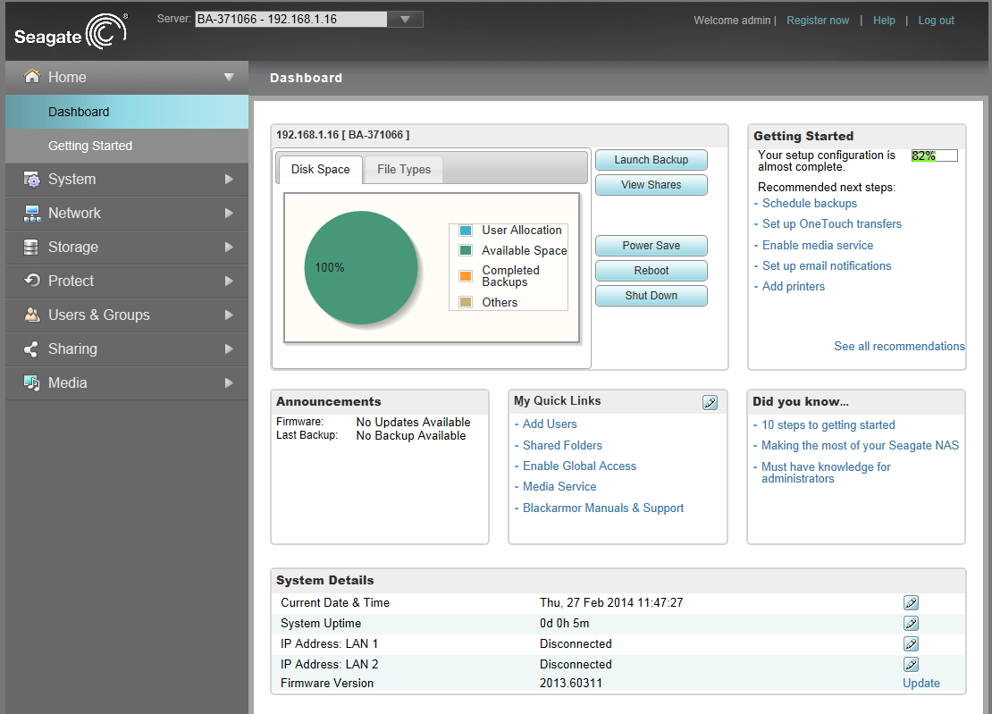 Seagate Business NAS interface