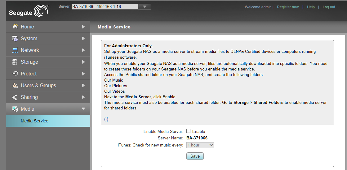 Seagate Business NAS interface