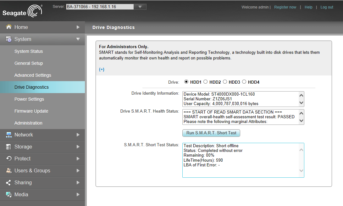 Seagate Business NAS interface