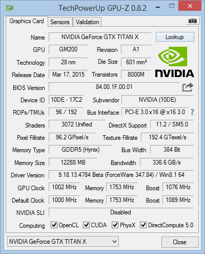 NVIDIA GEFORCE GTX TITAN X GPU-Z