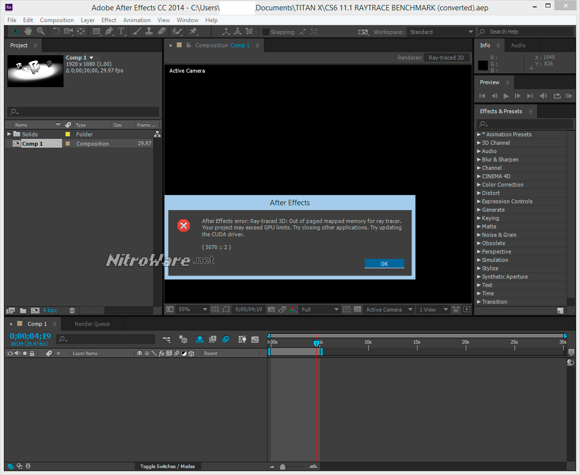 TITAN X and Maxwell are not supported in Adobe AfterEffects CC