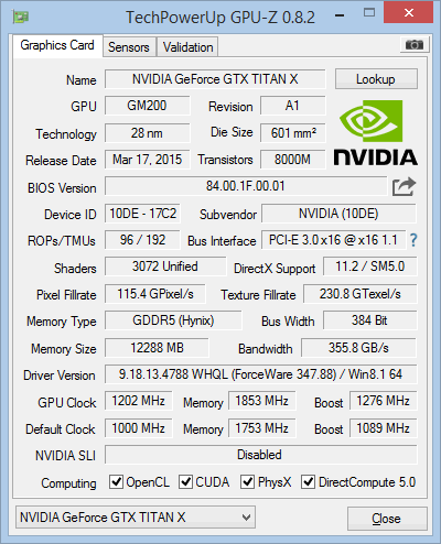 TITAN X overclocked with 200MHz offset and 110% power limit